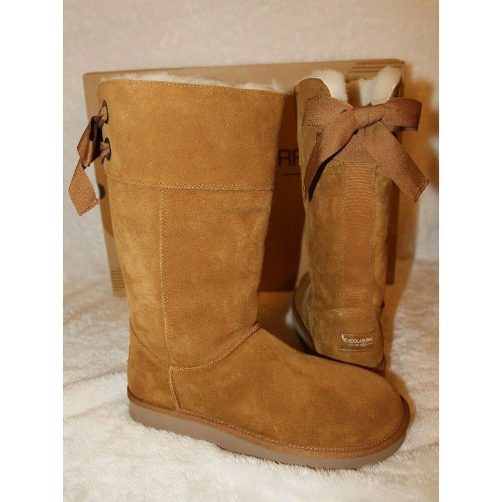 NIB Koolaburra UGG‎ Women's Tall Bow Suede Winter Boots Chestnut